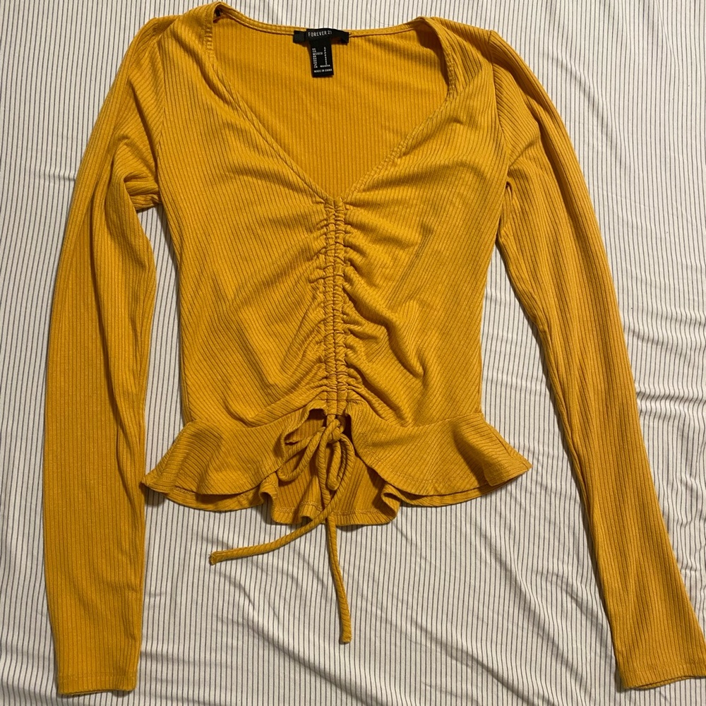 F21 Yellow Ribbed Scrunched Longsleeve